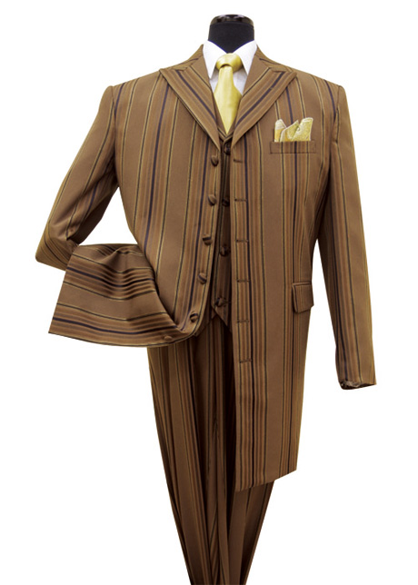 3 Piece Multi Stripe Suit with Lapel Vest | .:: ModaOmbre