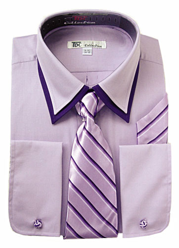 Double Collar Contrast Color Dress Shirt with Matching Tie ...