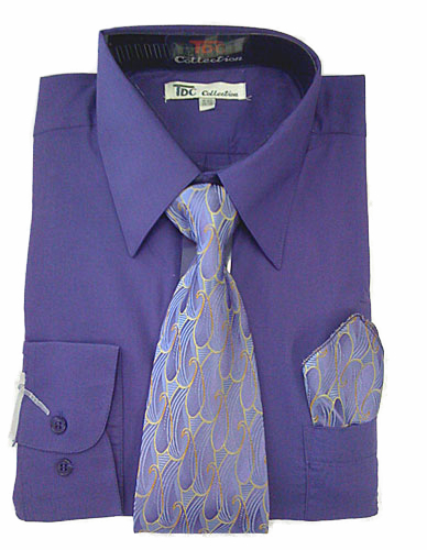 French Collar Solid Pattern Dress Shirt with Matching Tie ...
